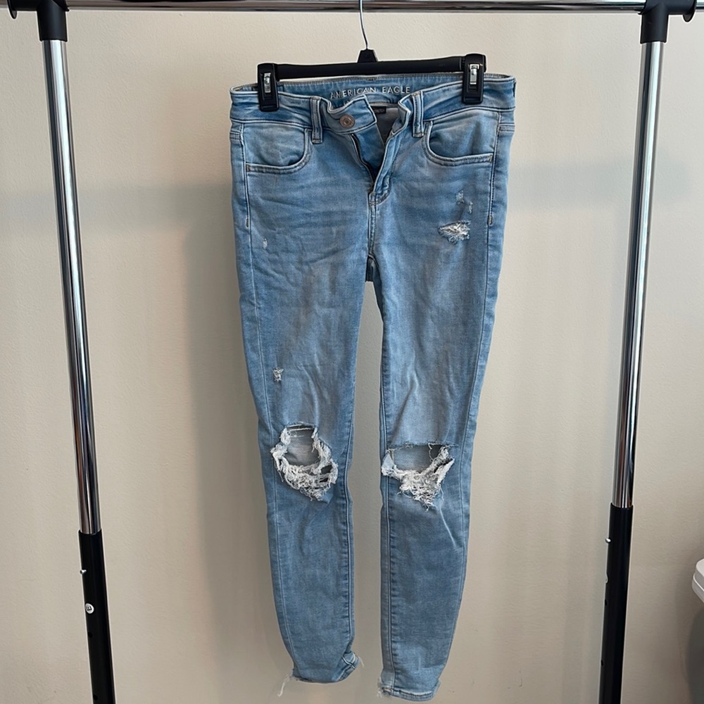 American Eagle high waisted distressed jeans